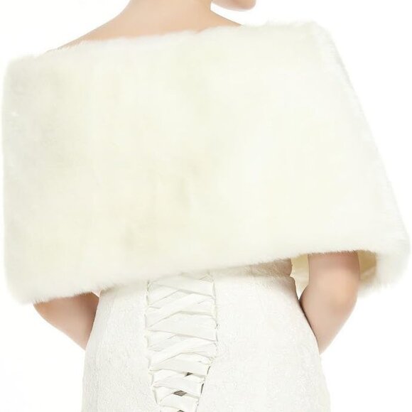 Faux Fur Wrap Shawl Women Shrug Bridal Stole for Winter Wedding Party - Picture 5 of 7